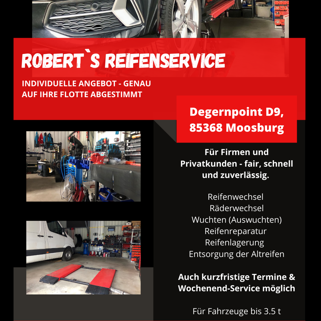 FAM Transportervermietung & Reifenservice inkl. Sicherheit FAM Reifenservice Flyer - Reifenwechsel, Radwechsel, Wuchten