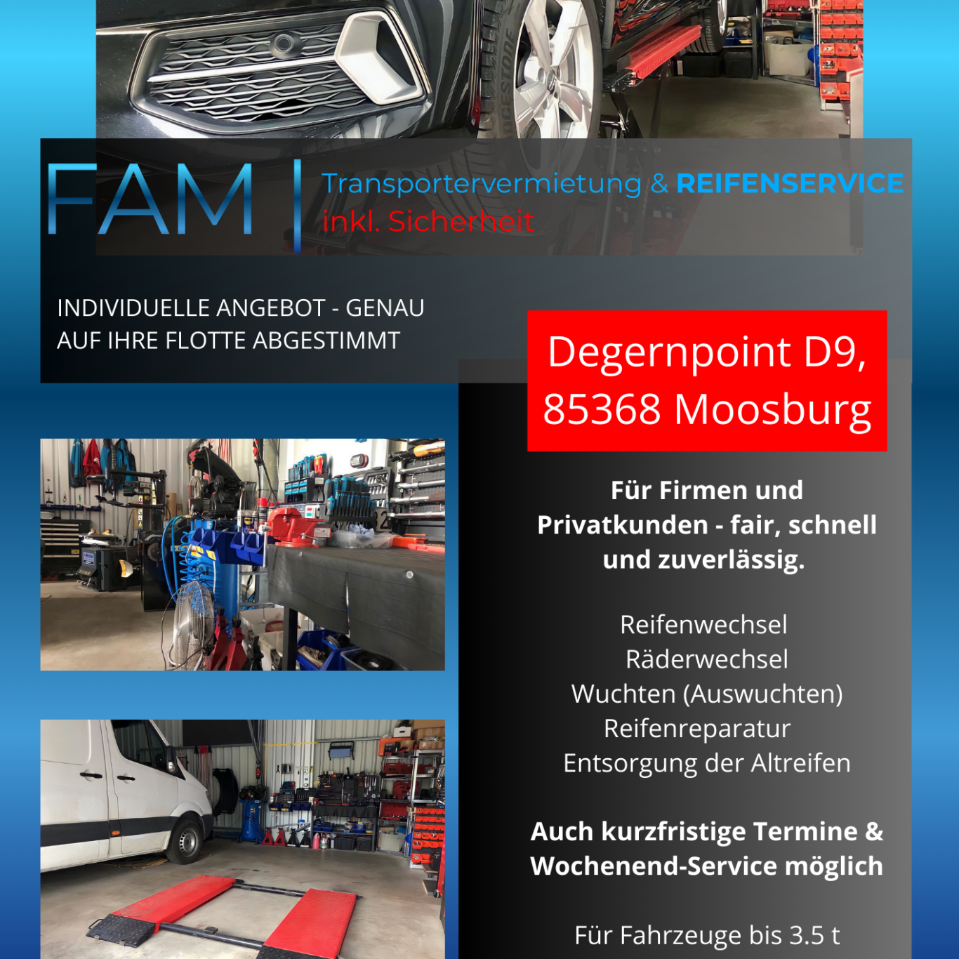 FAM Transportervermietung & Reifenservice inkl. Sicherheit FAM Reifenservice neue Flyer